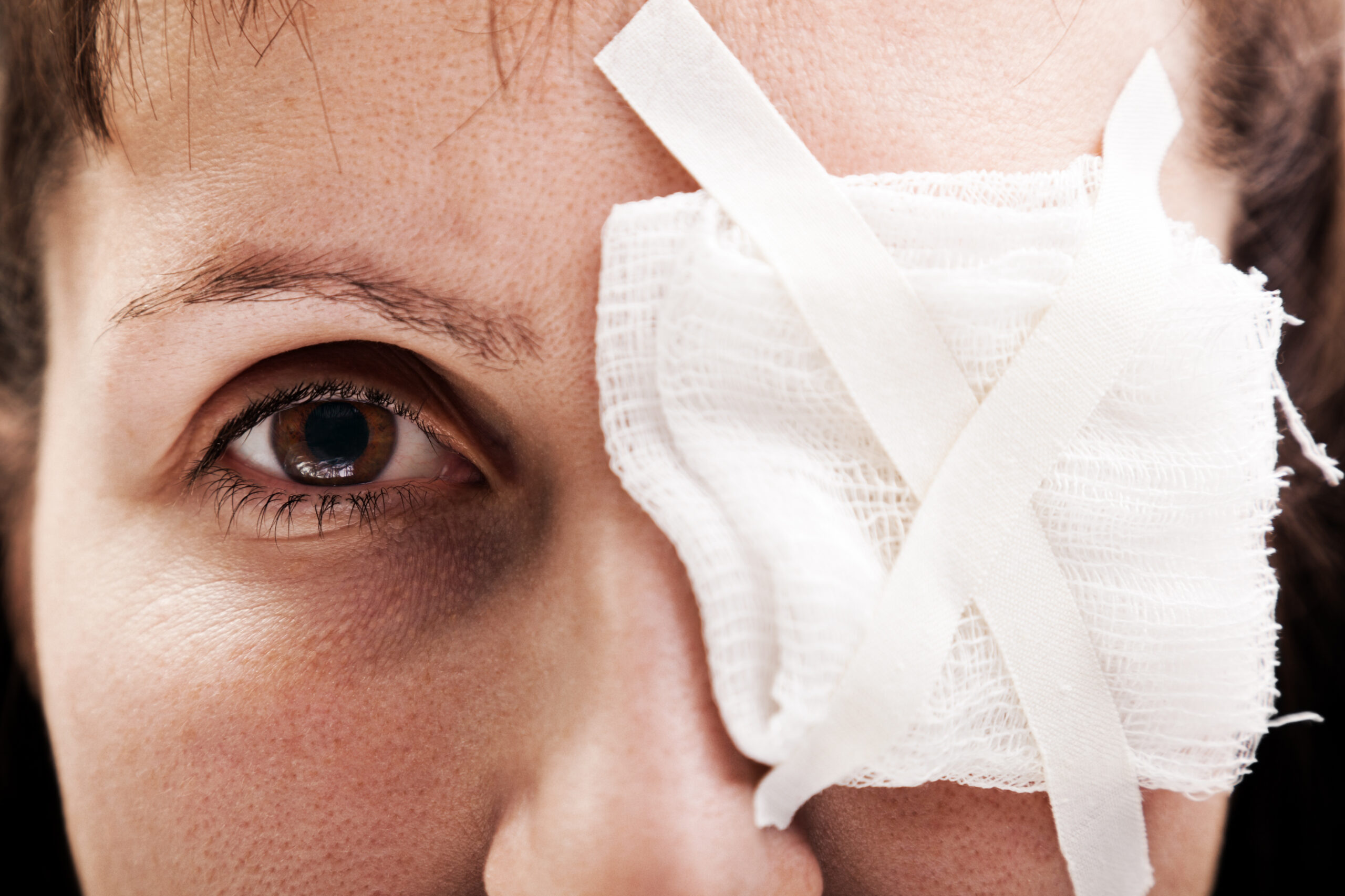 Medicine plaster patch on human injury wound eye