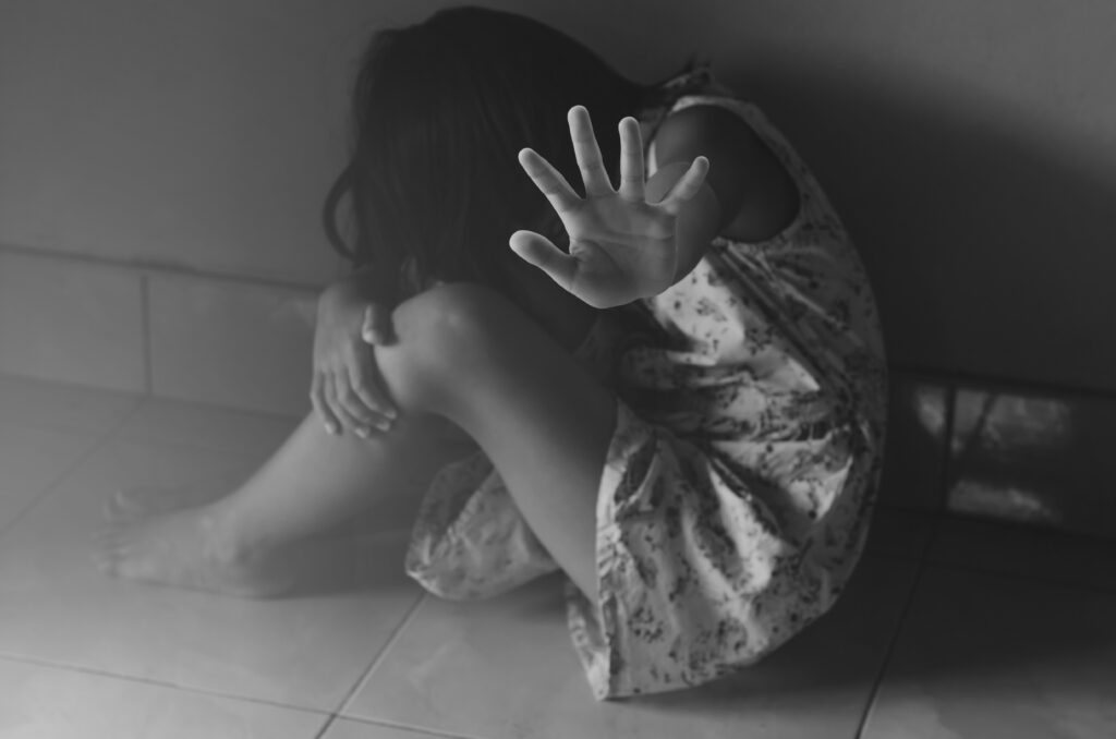 Stop abuse girl violence. child bondage in angle Human Rights concept.