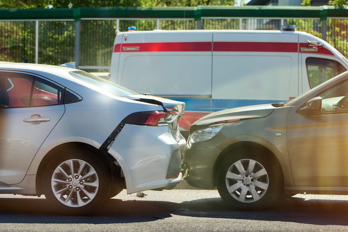 Two cars involved in a rear-end collision